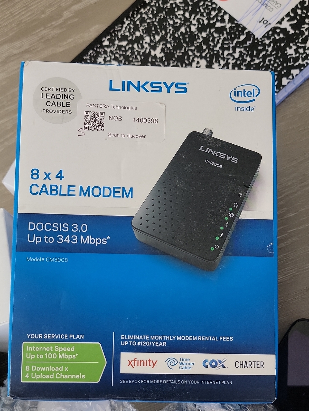 Linksys CM3008 Black Cable Modem DOCSIS 3.0 - Up to 343 Mbps